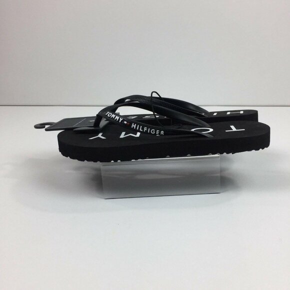 Tommy Hilfiger Womens Black Flip Flops Beach Sandals With Logo Strap Size 5 - Picture 4 of 6